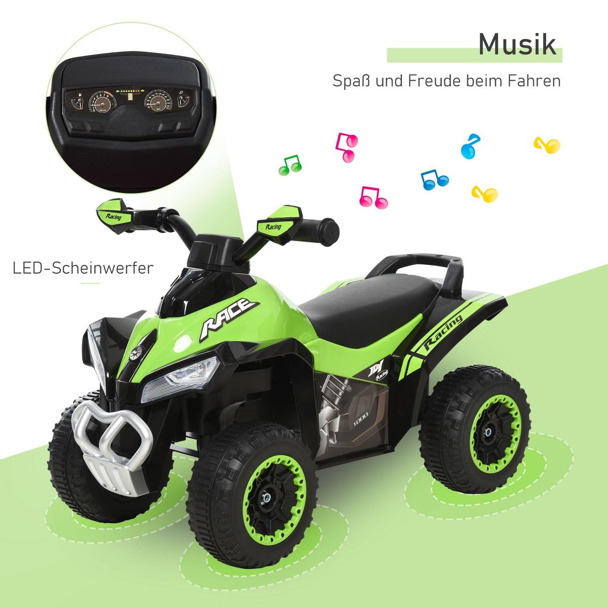 RUTSCHAUTO Kinder Tretauto Kinderauto mit Füßen rutschen Licht Musik Grün - Grün, Metall (67/5/38cm) - HOMCOM