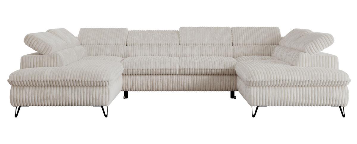 WOHNLANDSCHAFT PEDRO U Cord Creme - Creme/Schwarz, Textil/Metall (346/76/208cm) - MKS