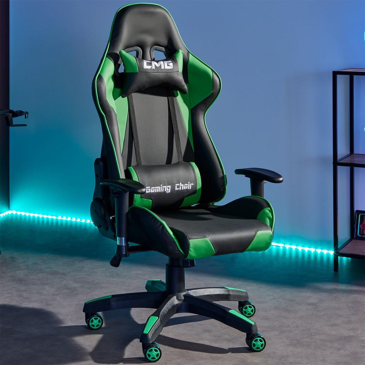 GAMINGSTUHL GAMING schwarz/grün - Schwarz/Grün, Textil (69/125/70cm) - CARO-Möbel