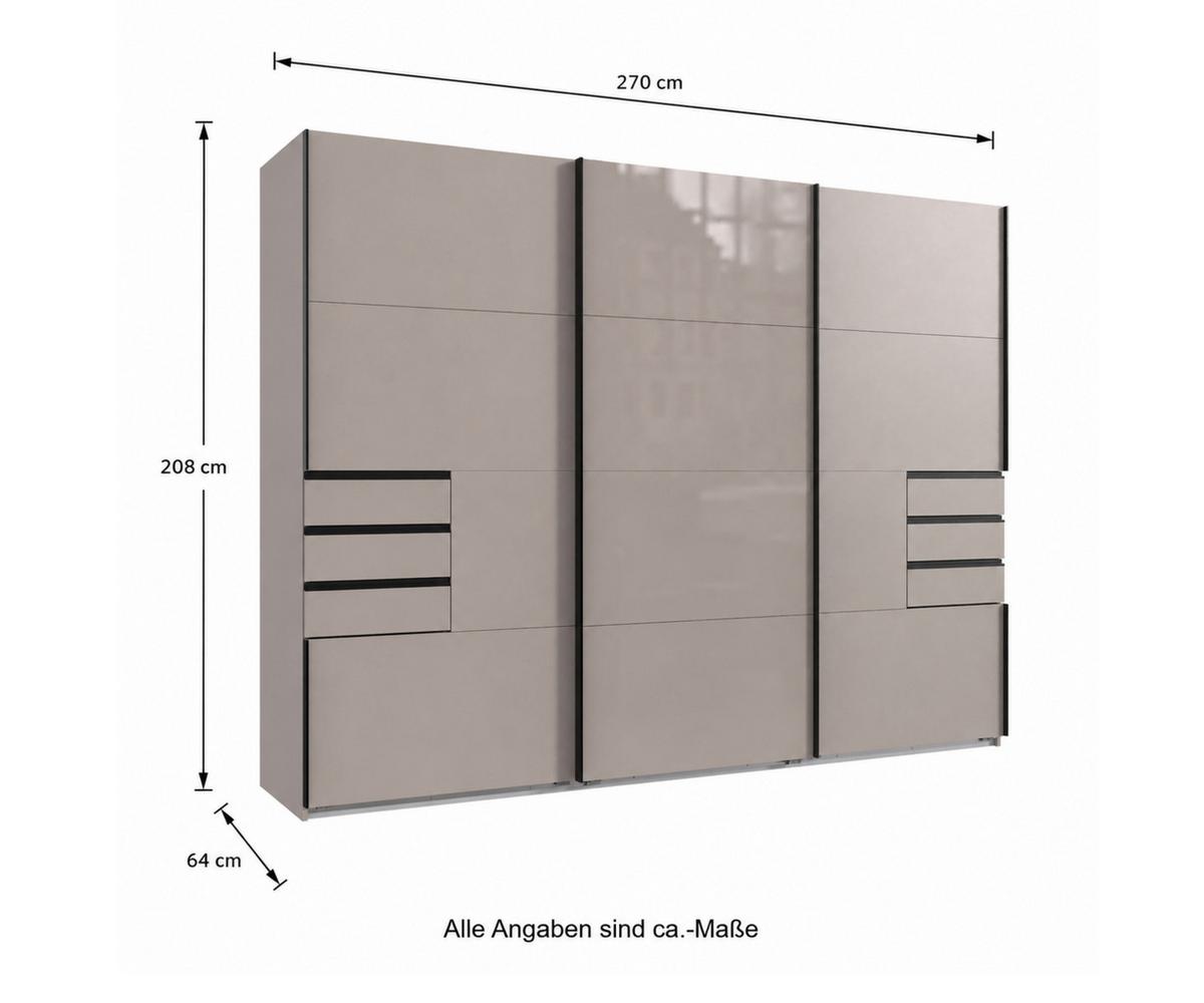 SCHWEBETÜRENSCHRANK 3-türig B270/H208/64 cm, Sandgrau, Mitteltür Glas, Kleiderschrank mit Schubladen & Vollausstattung, / 22614 - Sandfarben/Schwarz, Holzwerkstoff/Metall (270/208/64cm) - luma-home