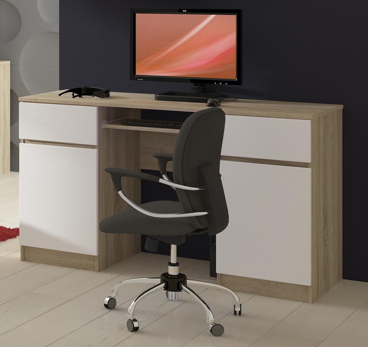SCHREIBTISCH Eiche Sonoma, Weiß 77/135/50 - Weiß/Sonoma Eiche, Holzwerkstoff (90/50/77cm) - RAUMHIRSCH FURNITURE