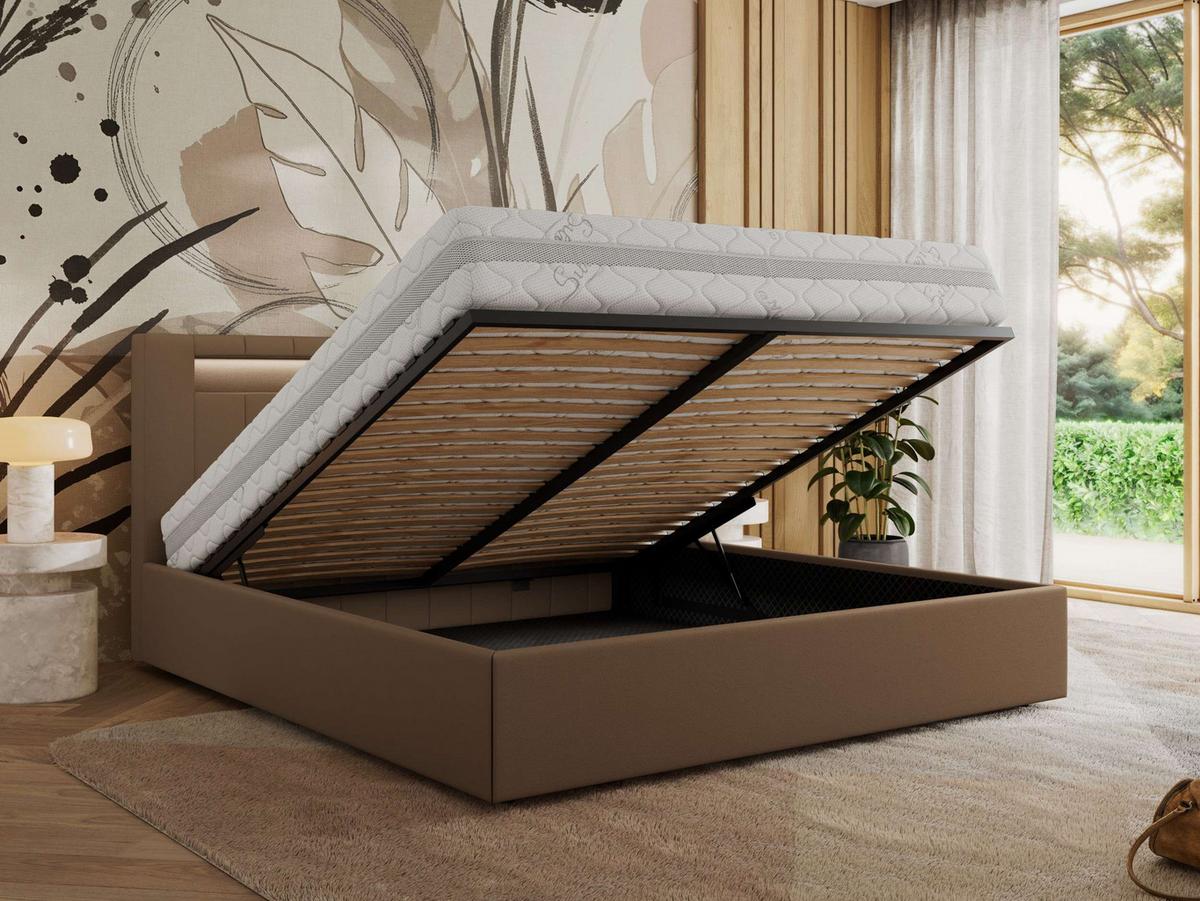 POLSTERBETT GOLD 5 CLASSIC 160/200 - Braun Kunstleder - Multipocket-Matratze - Braun, Textil (160/200cm) - MKS