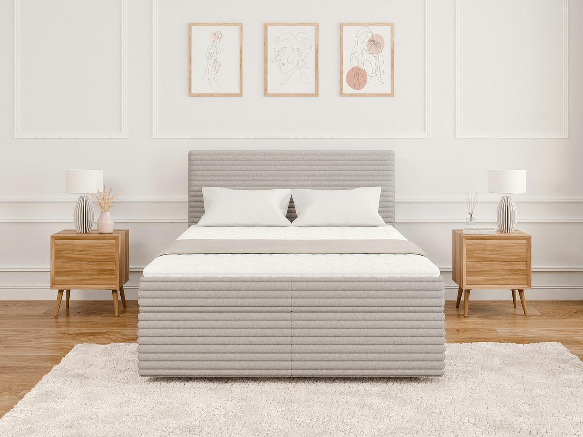BOXBETT Roma 140/200 cm Hellgrau Plüschcord - Hellgrau/Schwarz, Holz/Kunststoff (140/200cm) - S-Style
