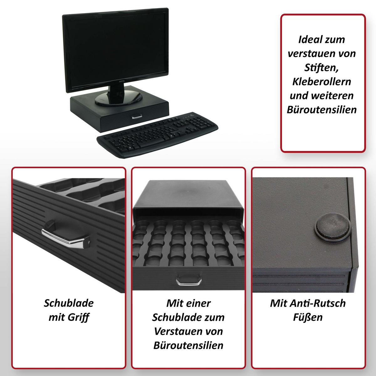 MONITORERHÖHUNG Schwarz - Schwarz, Kunststoff (31/34/7cm) - MCW