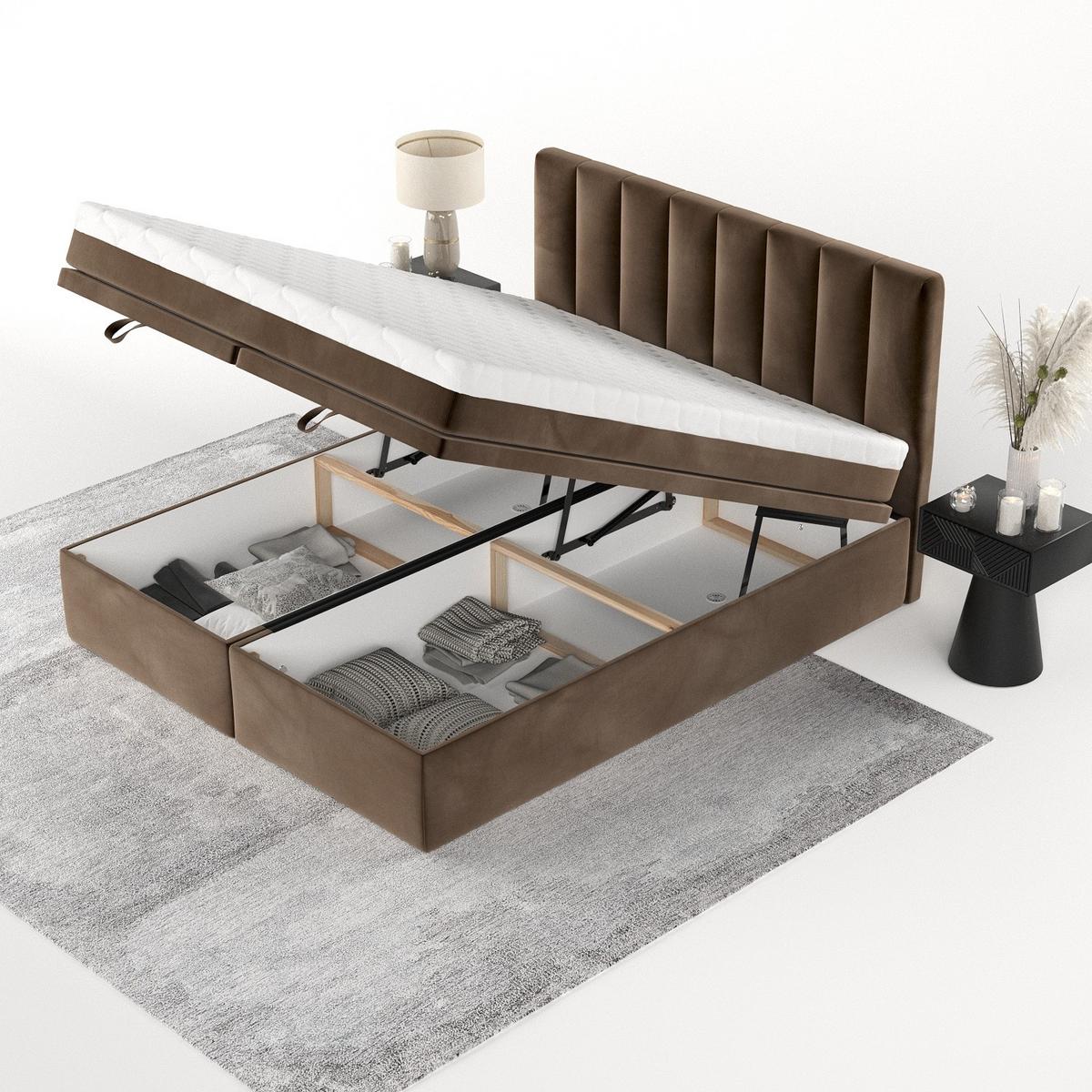BOXBETT Lume 200/200 cm Braun im Kronos Stoff - Schwarz/Braun, Holz/Holzwerkstoff (200/200cm) - AltaBeds