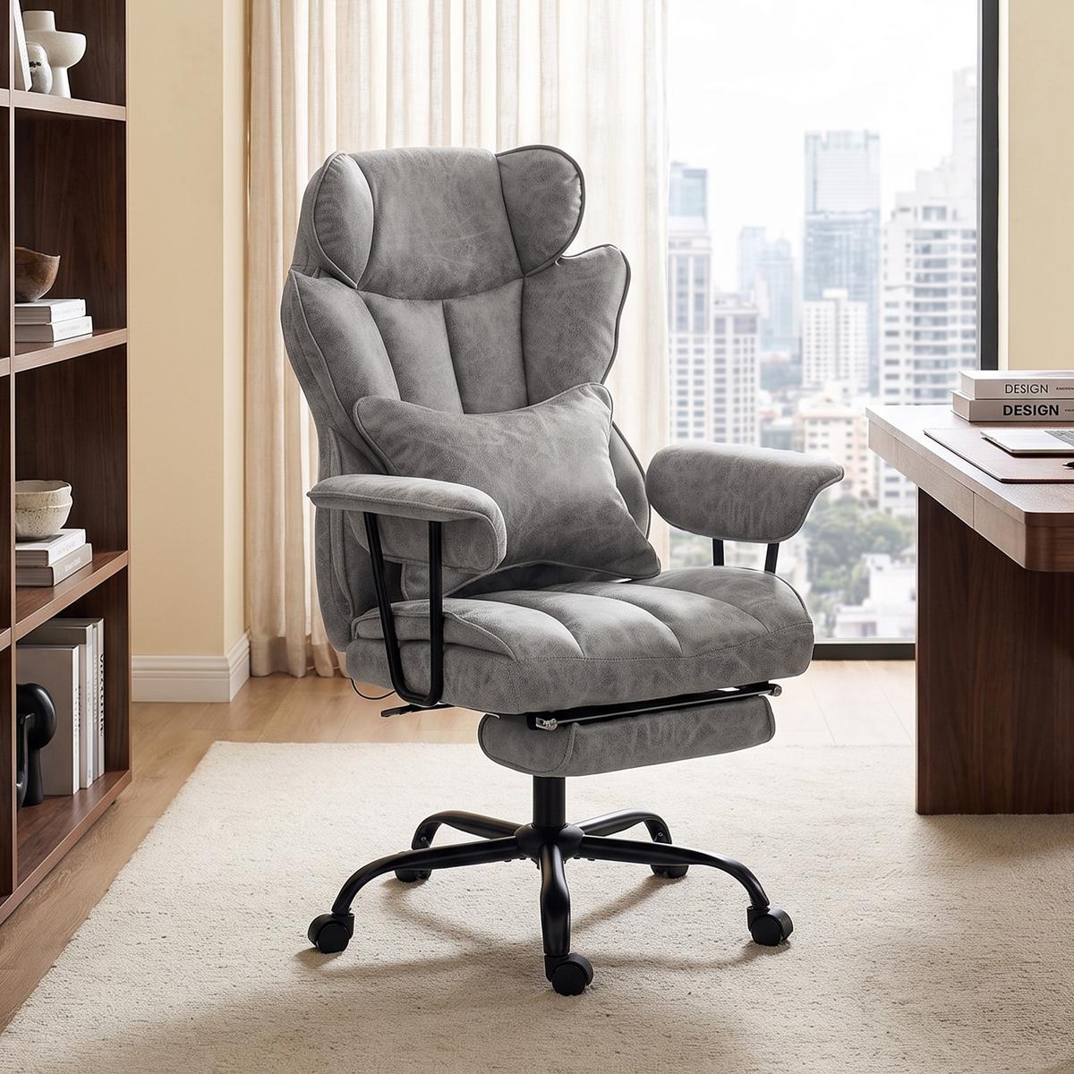 BÜROSTUHL Leathaire Grau - Schwarz/Grau, Kunststoff/Textil (77/126/76cm) - HOMCOM