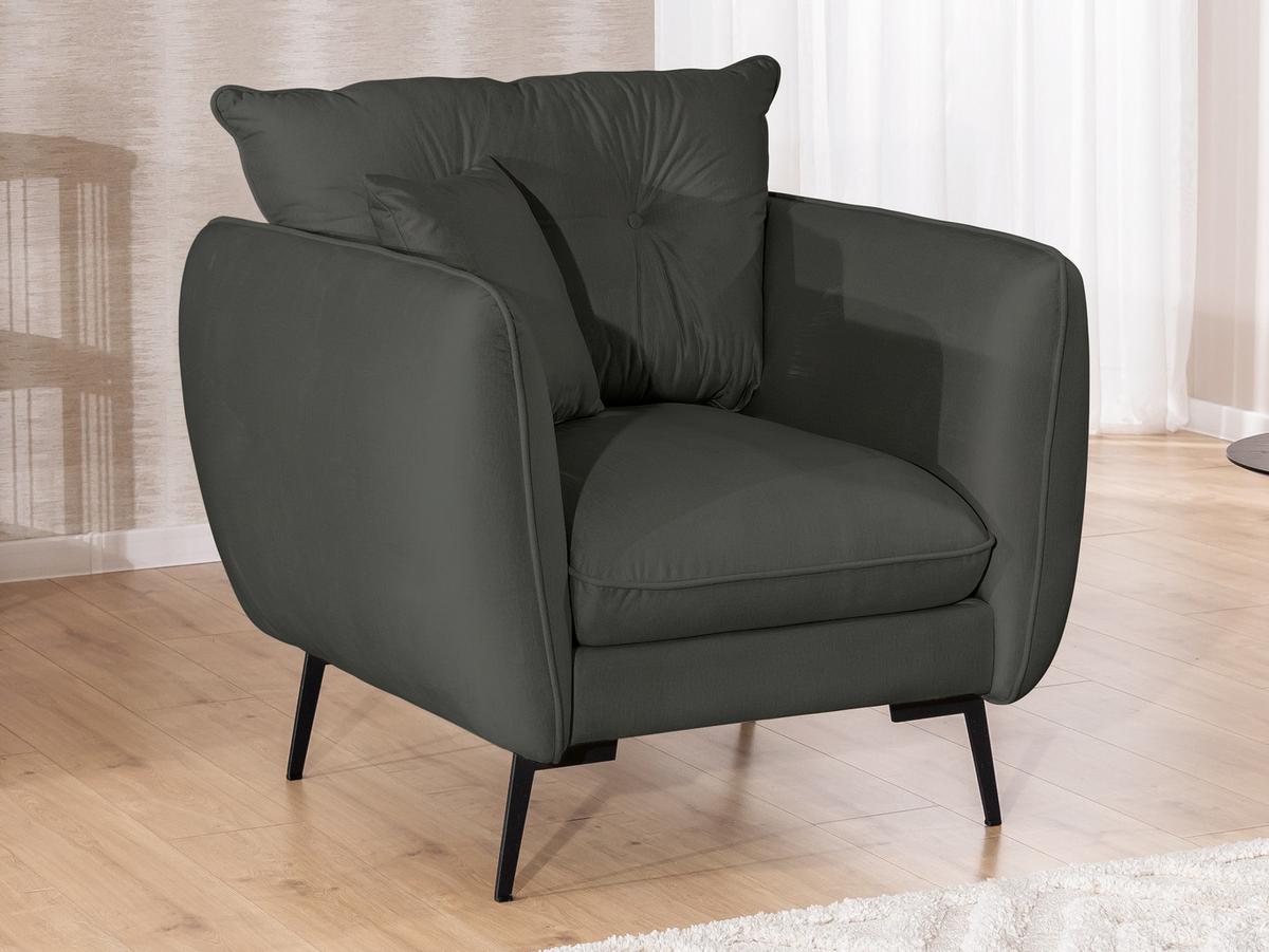 SESSEL Nordloft Dunkelgrau Samt - Dunkelgrau/Schwarz, Holz/Textil (101/86/100cm) - S-Style Möbel