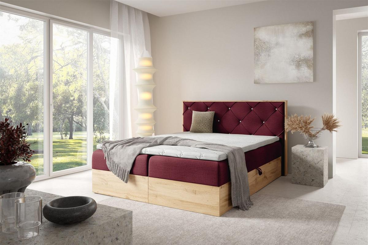 BOXBETT Helios - Bordeaux, Holzwerkstoff/Textil (180/200cm) - Fun Möbel