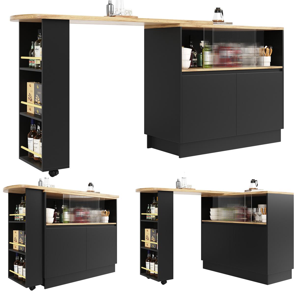 STEHTISCH mit Stauraum und Schiebetüren – Multifunktionaler Bartisch 120 cm - Schwarz, Holzwerkstoff/Metall (45/90/100cm) - Urban Meuble