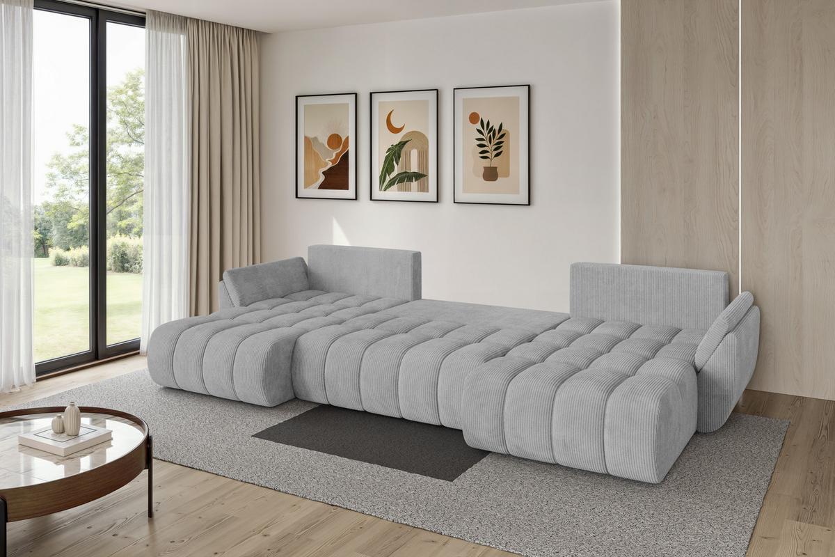 WOHNLANDSCHAFT mit Schlaffunktion und Bettkasten TOKO-U-v1 378x194x86 Grau Cord - Schwarz/Grau, Holzwerkstoff/Kunststoff (378/86/194cm) - ALTDECOR