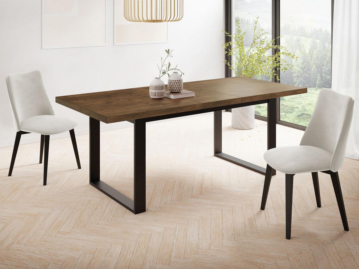 ESSTISCH Valentino rechteckig ausziehbar, Lefkas Eiche 140/180/80/75 cm - Alteiche/Schwarz, Holzwerkstoff/Metall (80/180/75cm) - WFL GROUP