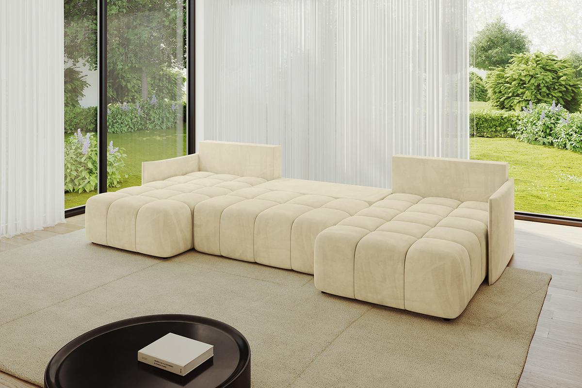 WOHNLANDSCHAFT LONLI-U 355x189x68 Beige Velours - Taupe, Holzwerkstoff/Kunststoff (355/68/189cm) - ALTDECOR
