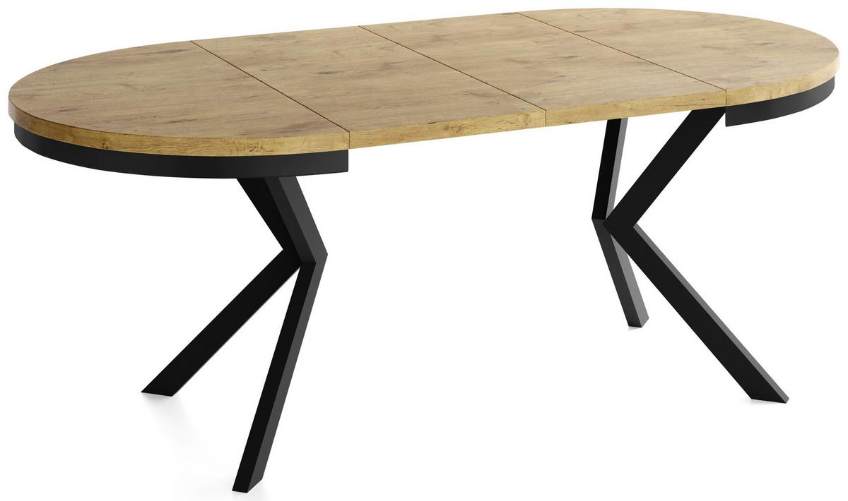 ESSTISCH Ross runder ausziehbarer, Lancelot Eiche 100-180/100/76 cm - Eichefarben/Schwarz, Holzwerkstoff/Metall (100/180/76cm) - WFL GROUP