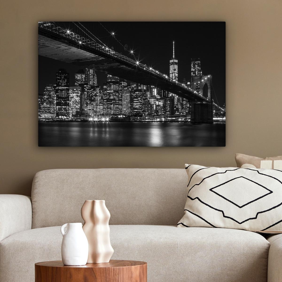 LEINWANDBILD New York - Brooklyn - Brücke Wanddeko 90x60 cm - Schwarz, Textil (90/60cm) - MuchoWow