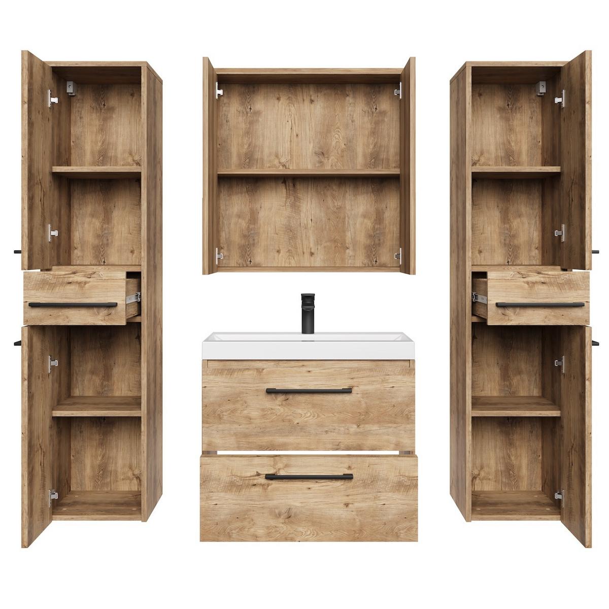 BADMÖBEL-SET Florence 5 Teile Kastanien Eiche - 60 x 35 x 51 cm - Eichefarben, Holz (60/51/35cm) - Badplaats