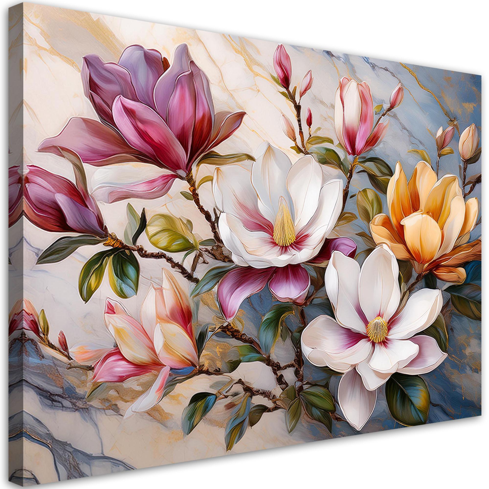 WANDBILD magnolien bunte blumen marmor - Multicolor, Textil (60/40cm) - Feeby