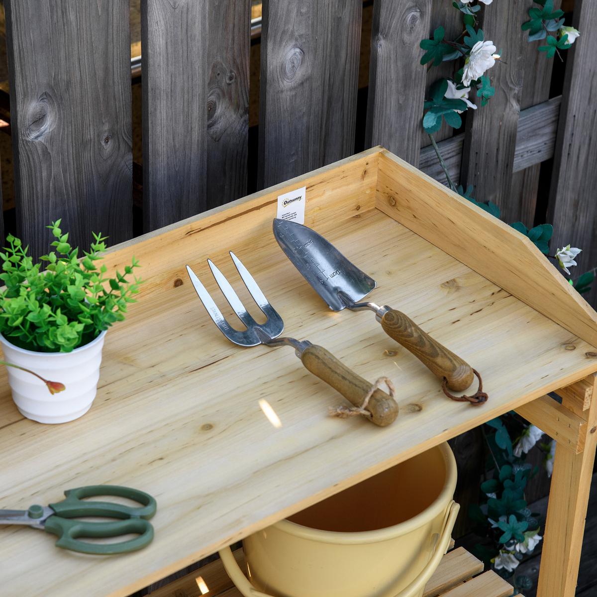 PFLANZTISCH mit Ablagefläche Blumentisch Gärtnertisch Garten Holz Hellbraun - Braun, Holz (80/40/84cm) - Outsunny