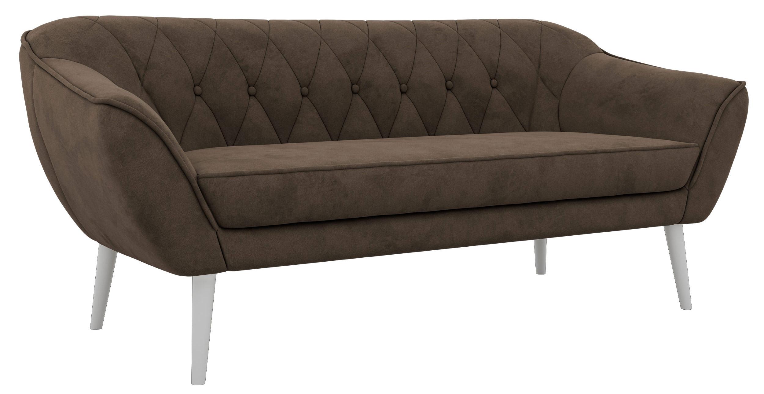 3-SITZER-SOFA PIRS - Braun Velvet - Weiße Beine - Dunkelbraun/Braun, Holzwerkstoff/Textil (180/75/74cm) - MKS