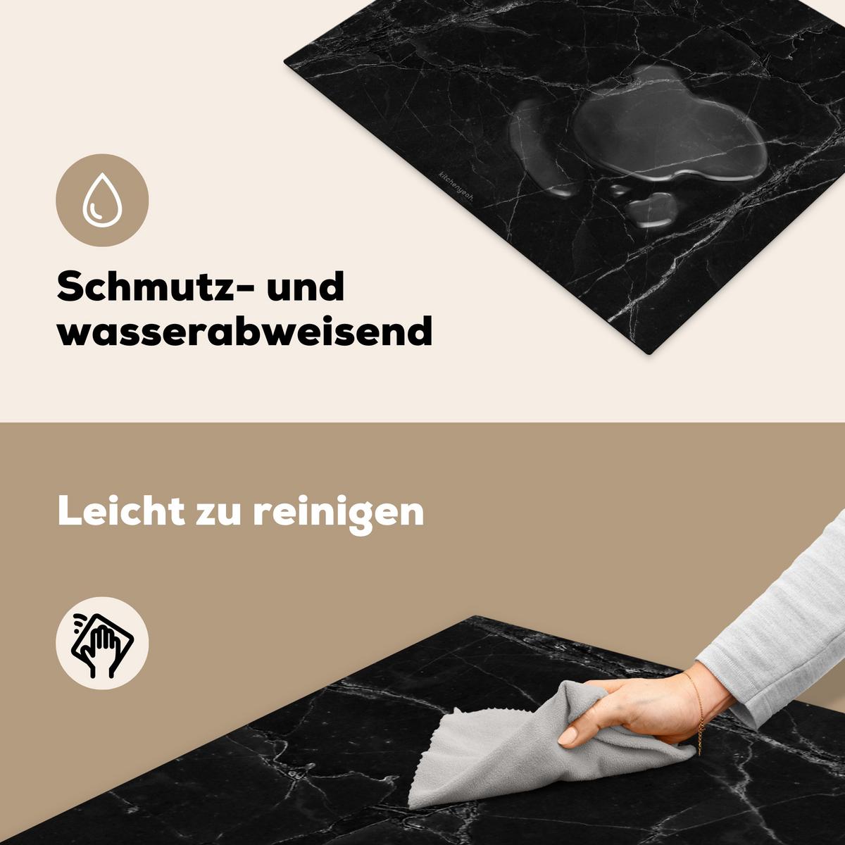 HERDABDECKPLATTE Schwarz - Marmor Herdabdeckung Induktionsfeld 65x52 cm - Schwarz, Kunststoff (65/52/0.2cm) - MuchoWow