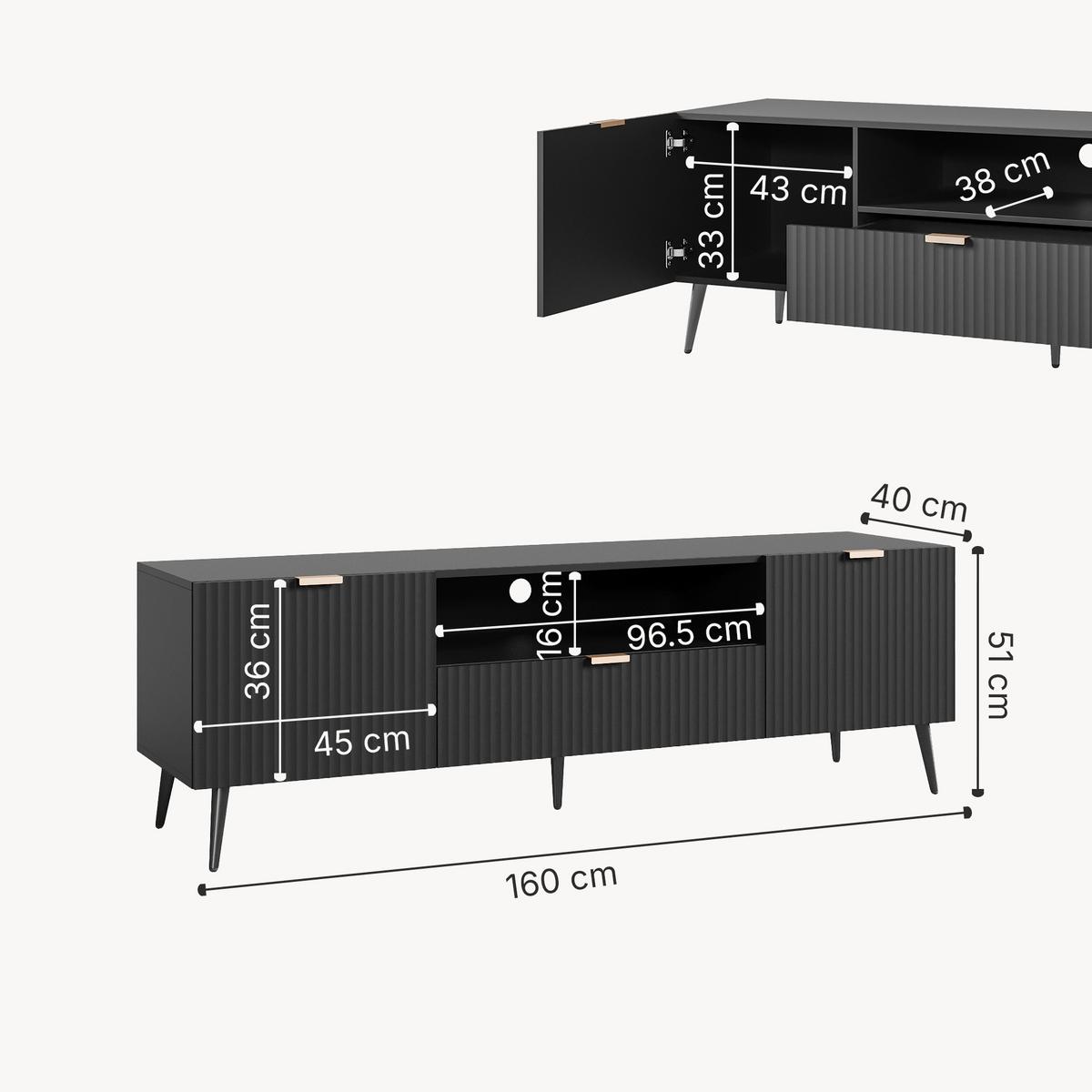 FERNSEHSCHRANK Nand - Schwarz, Holzwerkstoff/Metall (40/51/160cm) - [en.casa]