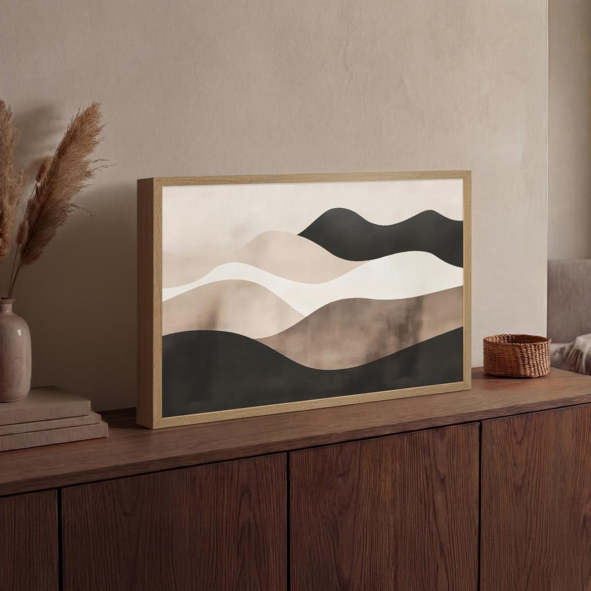 WANDLEUCHTE MIT AKKU Abstrakt - Landschaft - Wellen - Cremefarben 60x40 cm - Graubraun, Holzwerkstoff (60/40/8cm) - OnlyWow