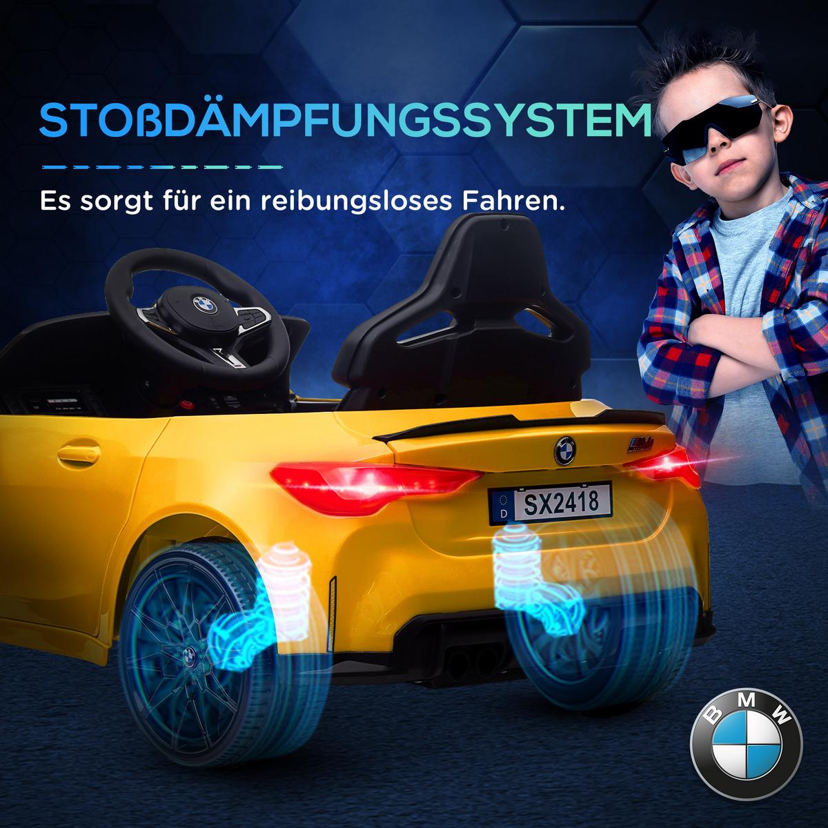 KINDER Elektroauto 12V Kinderfahrzeug mit 2,4G-Fernbedienung, 3-5 km/h, Gelb - Gelb, Metall (108/69.5/51cm) - AIYAPLAY