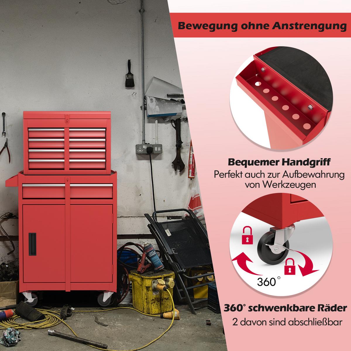 WERKZEUGTRUHE mit 5 Schubladen Rot - Rot, Metall (71/33.5/58cm) - COSTWAY