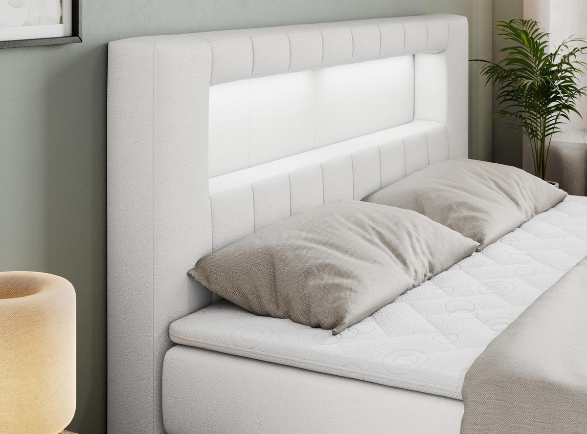 BOXSPRINGBETT GOLD-5 KING LED 120/200 Weiß Kunstleder - H4 - Weiß, Holz/Textil (120/200cm) - MKS