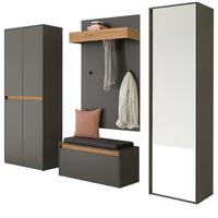 GARDEROBEN-SET grau matt, Eiche Wotan 5-teilig 265 cm, Schuhschränke mit viel Stauraum - Eiche Wotan/Schwarz, Glas/Holzwerkstoff (265/200/40cm) - Furn.Design