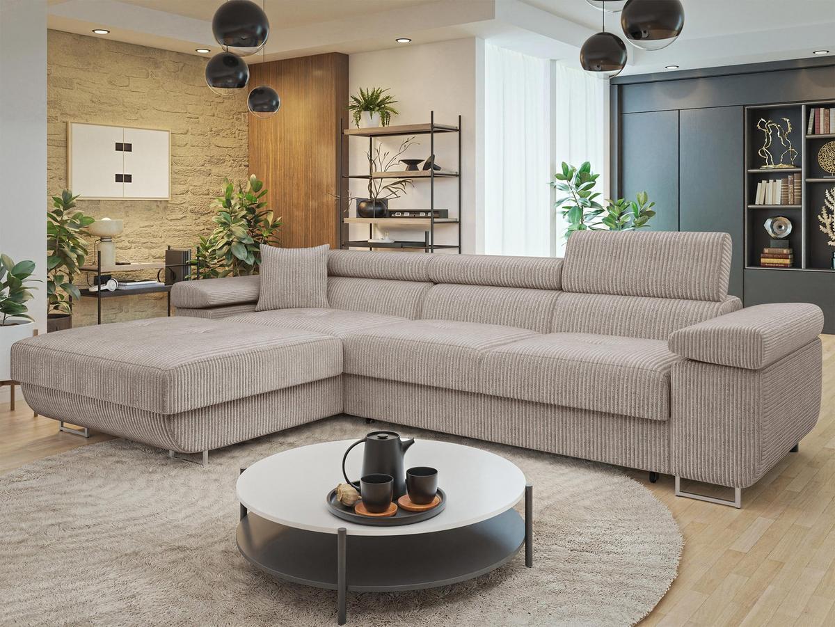 ECKSOFA Torezio Mini Cord, Seite: Links - Sahara, Holz/Textil (280/170cm) - MIRJAN24