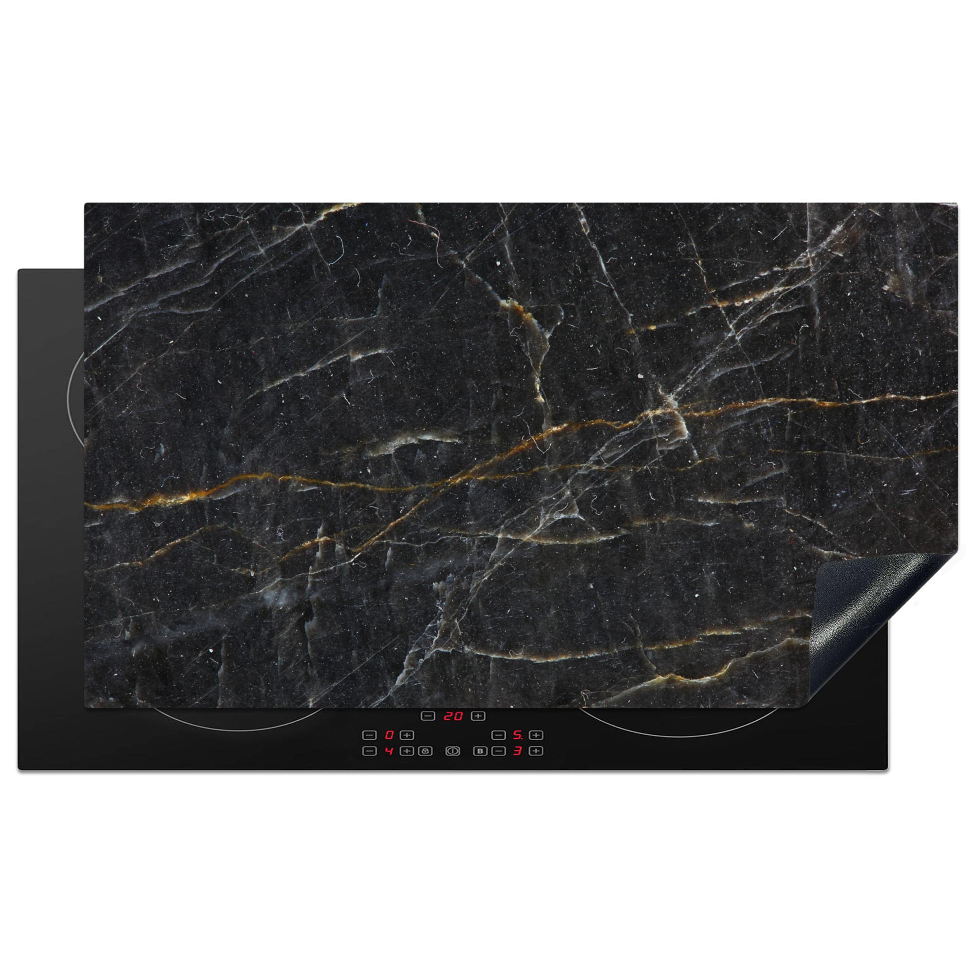 HERDABDECKPLATTE Marmor - Schwarz - Gold - Grau - Marmorstruktur Ceranfeldabdeckung 90x52 cm - Goldfarben, Kunststoff (90/52/0.2cm) - MuchoWow