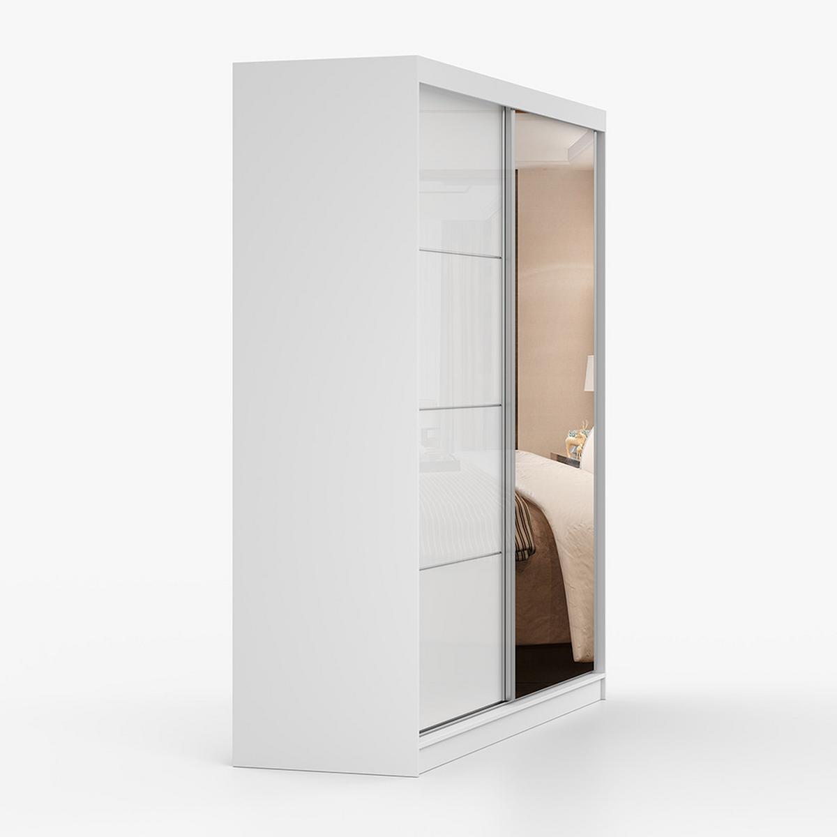 SCHWEBETÜRENSCHRANK 203/218/61cm 2-türig Pola 35 Weiß,Weiß Semigloss - Alufarben/Weiß, Glas/Holzwerkstoff (203/218/61cm) - imoebel24