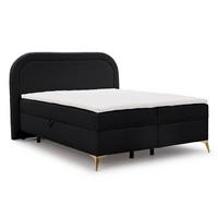 BOXBETT Sonna 160/200 cm Schwarz Bouclé-Stoff mit abgerundetem Kopfteil und mit goldenen Metallfüßen - Goldfarben/Schwarz, Holz/Textil (160/200cm) - S-Style Möbel