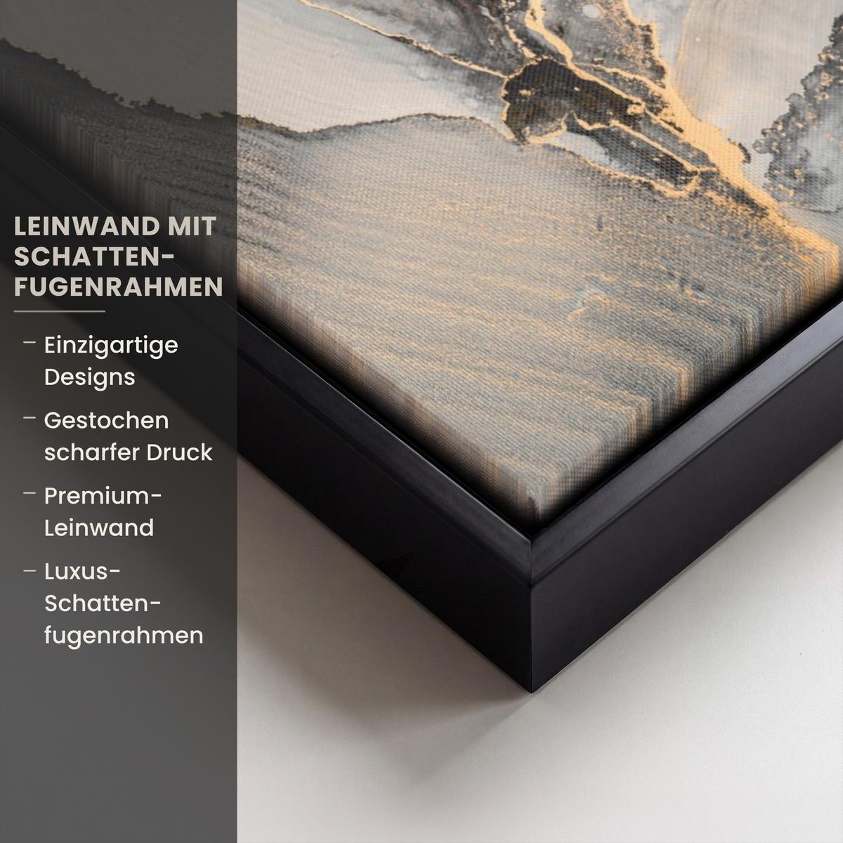 LEINWAND Bilder mit Rahmen - Grau - Luxus - Gold - Marmor - 50x70 - Dunkelgrau, Textil (50/70cm) - MuchoWow