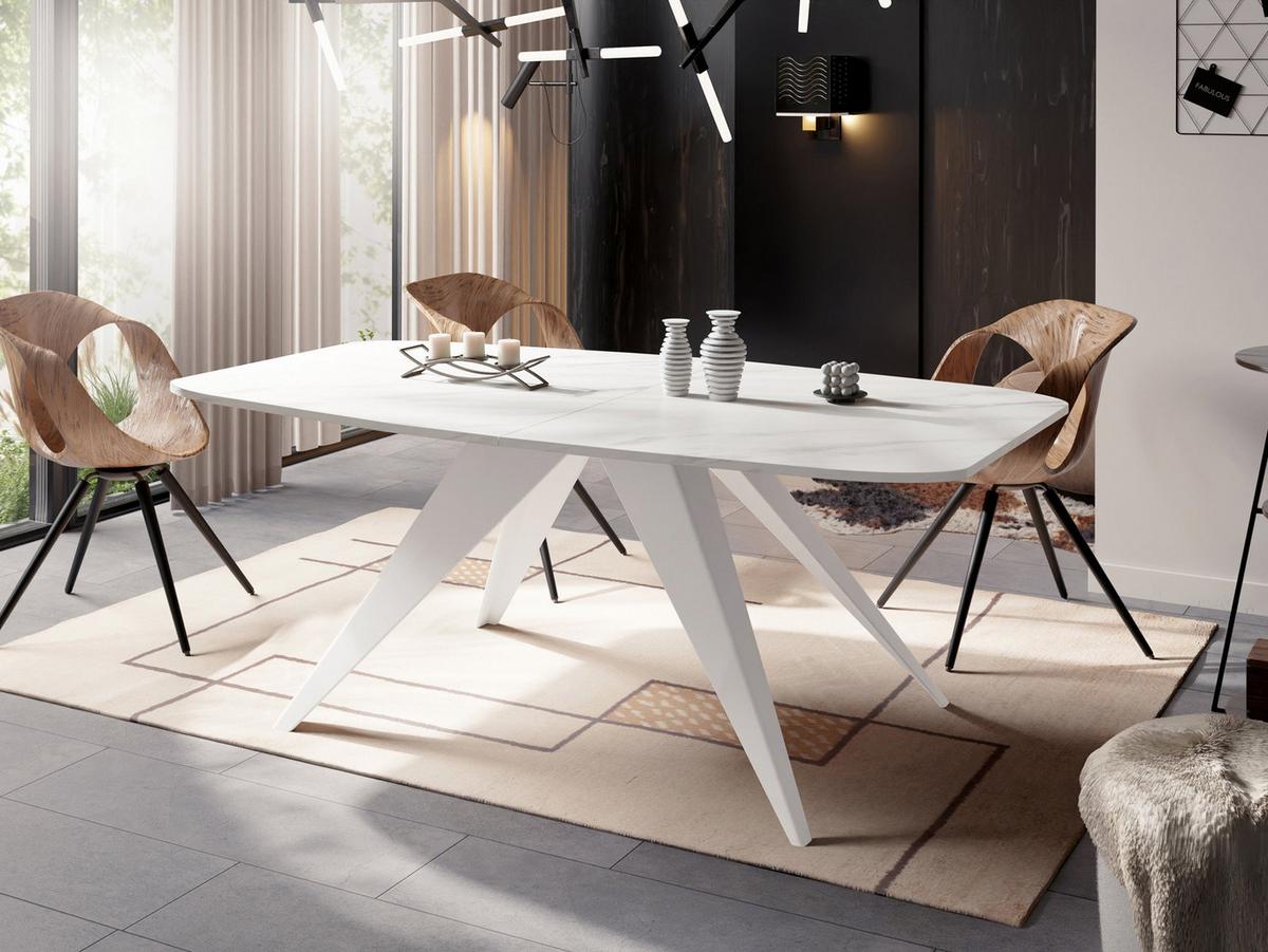 ESSTISCH Fatina rechteckig ausziehbar, Marmor Weiß 160-198/90/76 cm - Ecru/Weiß, Holzwerkstoff/Metall (80/200/76cm) - WFL GROUP