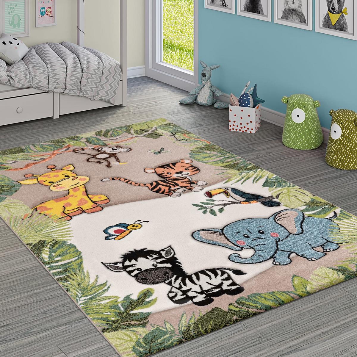 KINDERTEPPICH, mit Dschungel-Motiv, Beige, 140 x 200 cm - Beige, Textil (200/140cm) - KADIMA DESIGN