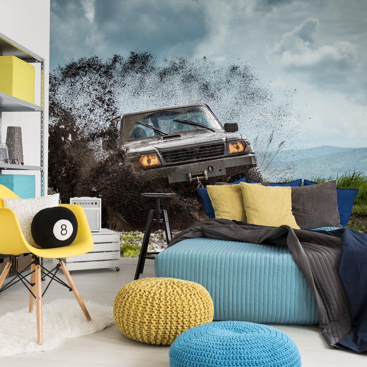 FOTOTAPETE für Jugendzimmer Jeep Schlammiges Bergterrain 100x70 - Schwarz/Braun, Papier (100/70cm) - Muralo