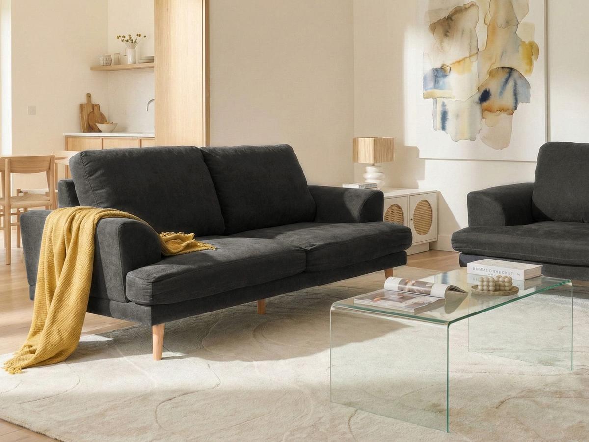 3-SITZER-SOFA Stoff Schwarz Kildal - Schwarz, Textil (214/90/96cm) - Beliani