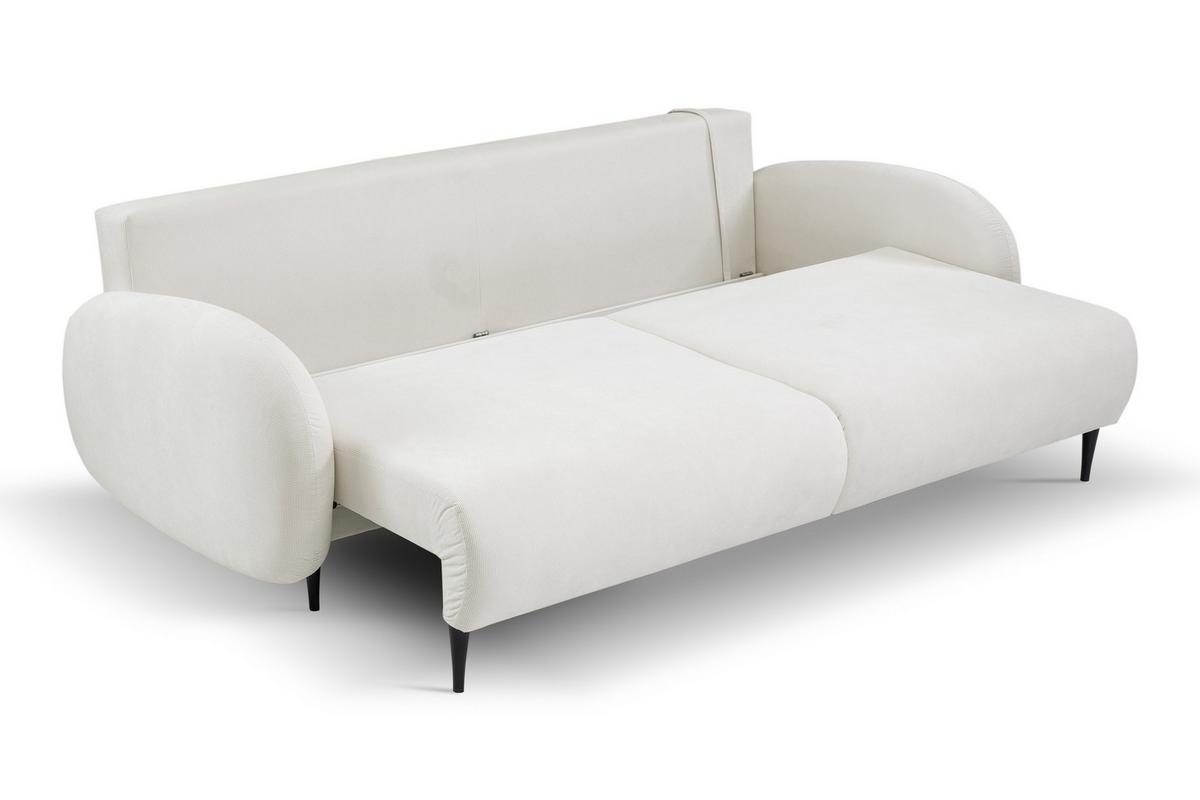 BETTSOFA AGIO Creme Velours-Stoff mit Schlaffunktion - Creme, Holz (232/95/109cm) - MASSENO