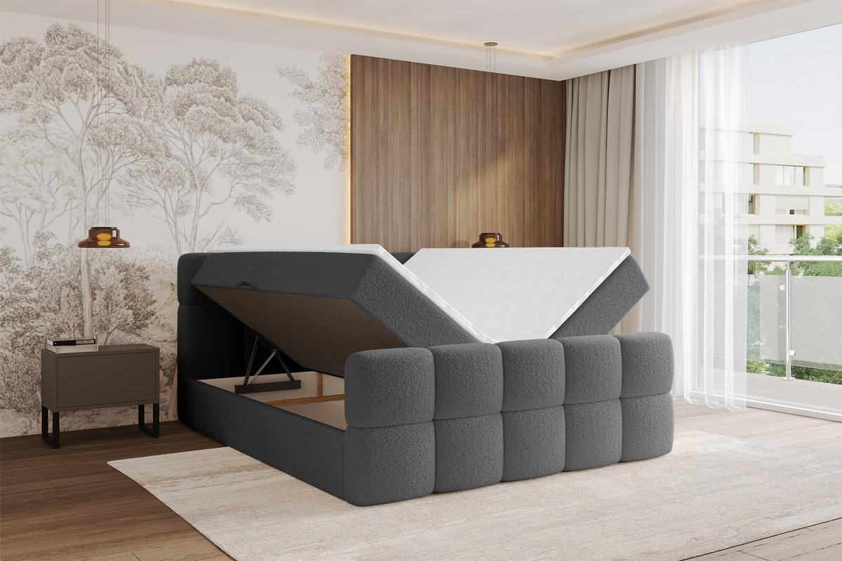 BOXBETT mit Matratze H3 - FAMA-Z - 160x200 cm Grau Quelle - Schieferfarben, Holzwerkstoff - ALTDECOR