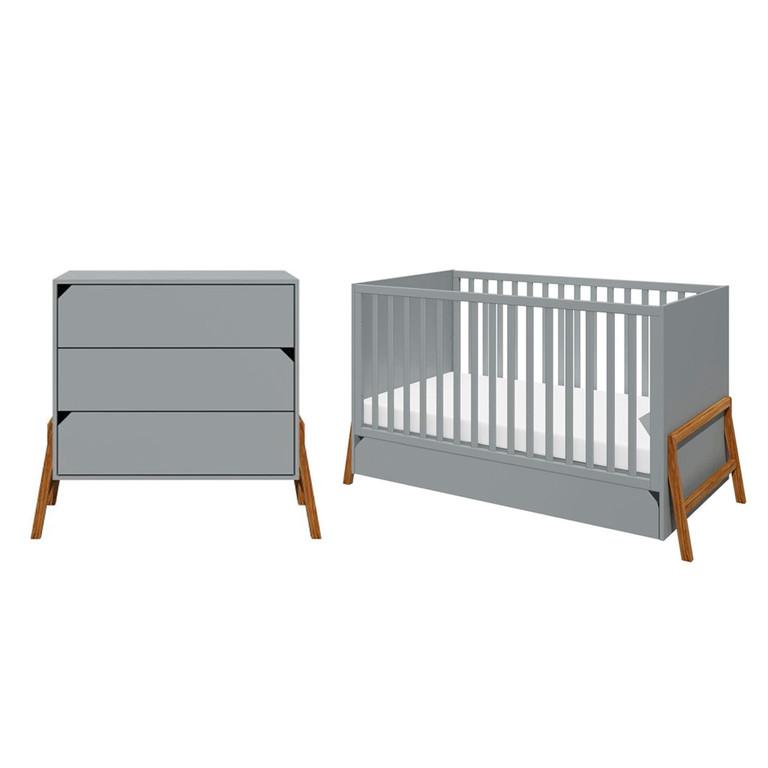 BABYZIMMER 2-teilig Grau - Grau, Holzwerkstoff (161/90/75cm) - Petits-meubles