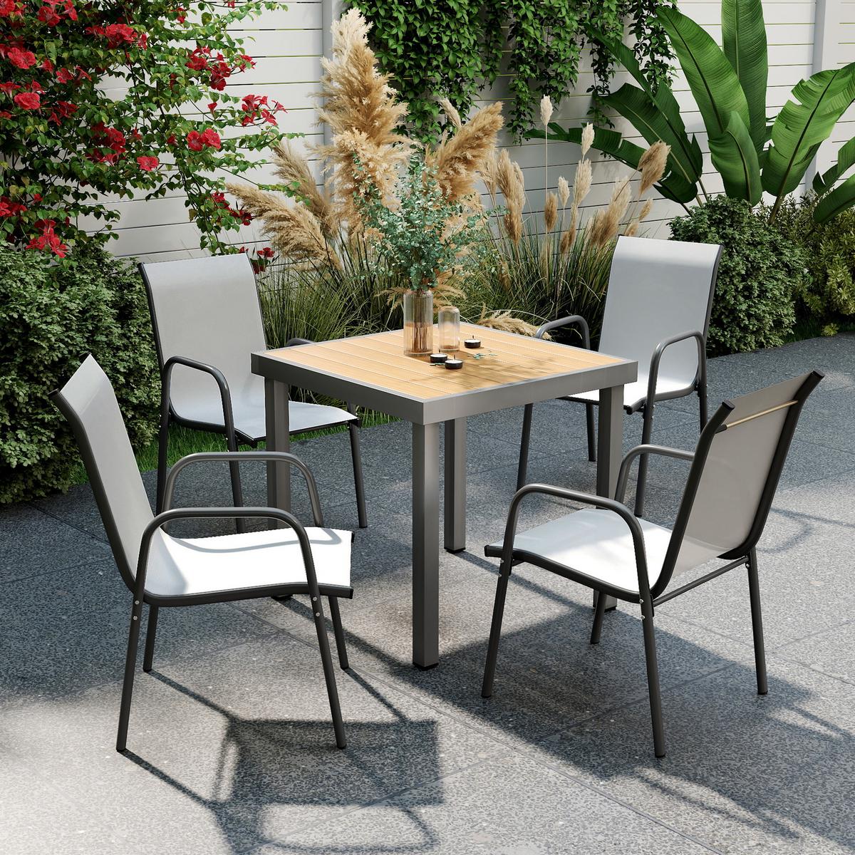 GARTENSTÜHLE 4er Set Metall Netzstoff Hellgrau - Hellgrau, Textil/Metall (51/87/69cm) - Outsunny