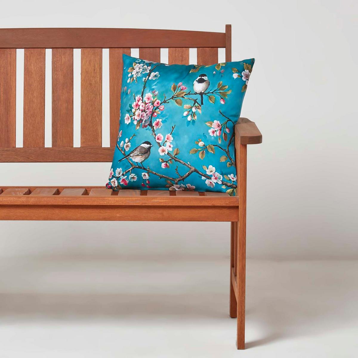 OUTDOOR-KISSEN 2er-Set 45/45 cm – Vögel & Zweige - Blau, Textil (45/45cm) - Homescapes