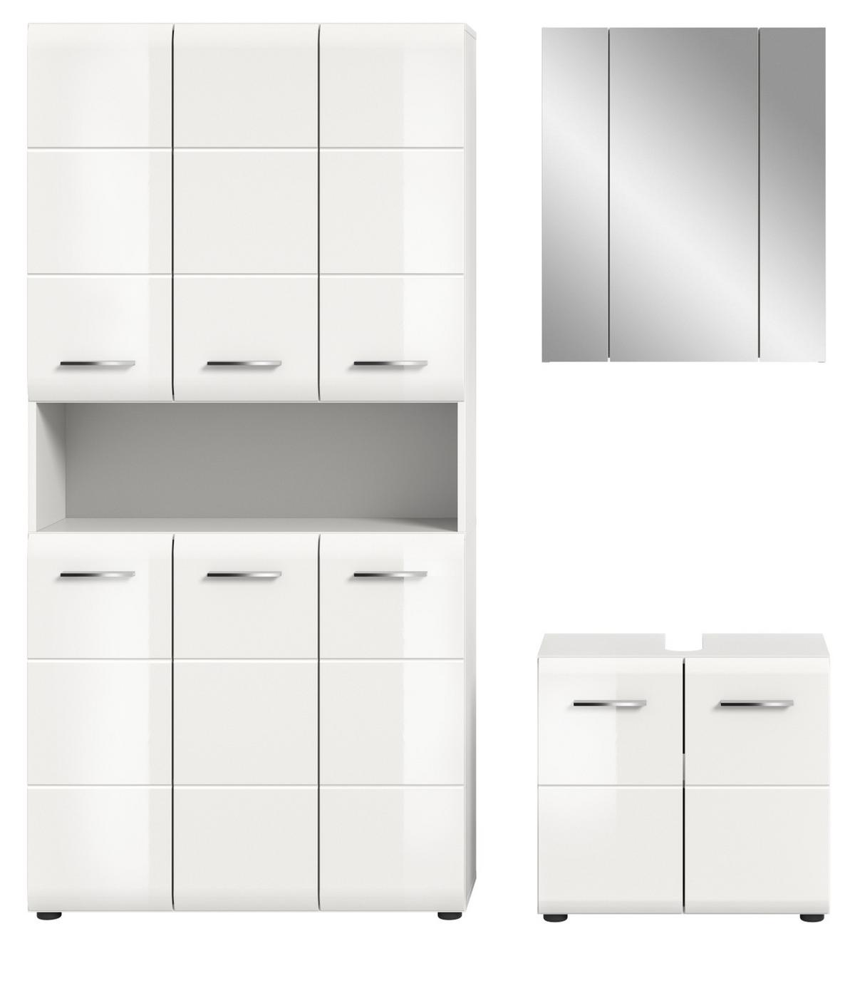 BADMÖBEL SET 3-teilig in weiß Hochglanz Badkombination 165 x 185 cm Cover - Weiß Hochglanz/Silberfarben, Holzwerkstoff/Kunststoff (165/185/30cm) - Inn.Furn