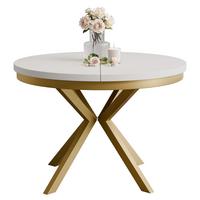 AUSZIEHTISCH MILTON 90-166/76 cm mit Metallgestell und Zarge, Gold / Arktisweiß - Goldfarben/Weiß, Holzwerkstoff/Metall (90/90/76cm) - Idohome