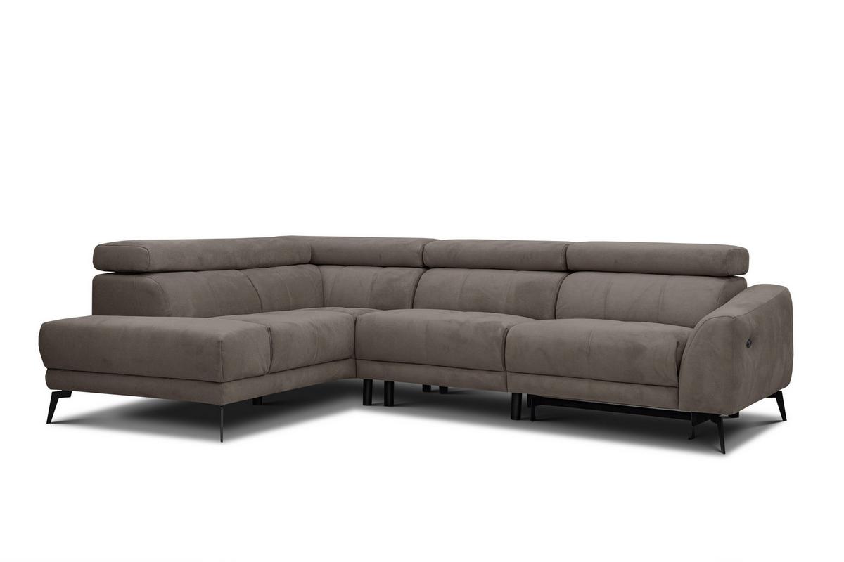 ECKSOFA LARS 5-Sitzer, 1 Relax, verstellbare Kopfstützen, taupe - Taupe/Schwarz, Holzwerkstoff/Textil (284/201cm) - Wozimo