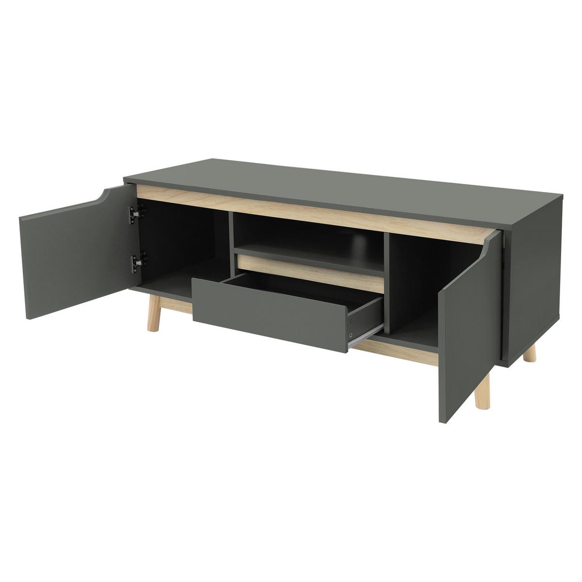 TV-LOWBOARD 120x40x46 cm Grün-Natur mit Kiefernholz-Füße - Naturfarben/Grau, Holz (40/46/120cm) - ML-DESIGN
