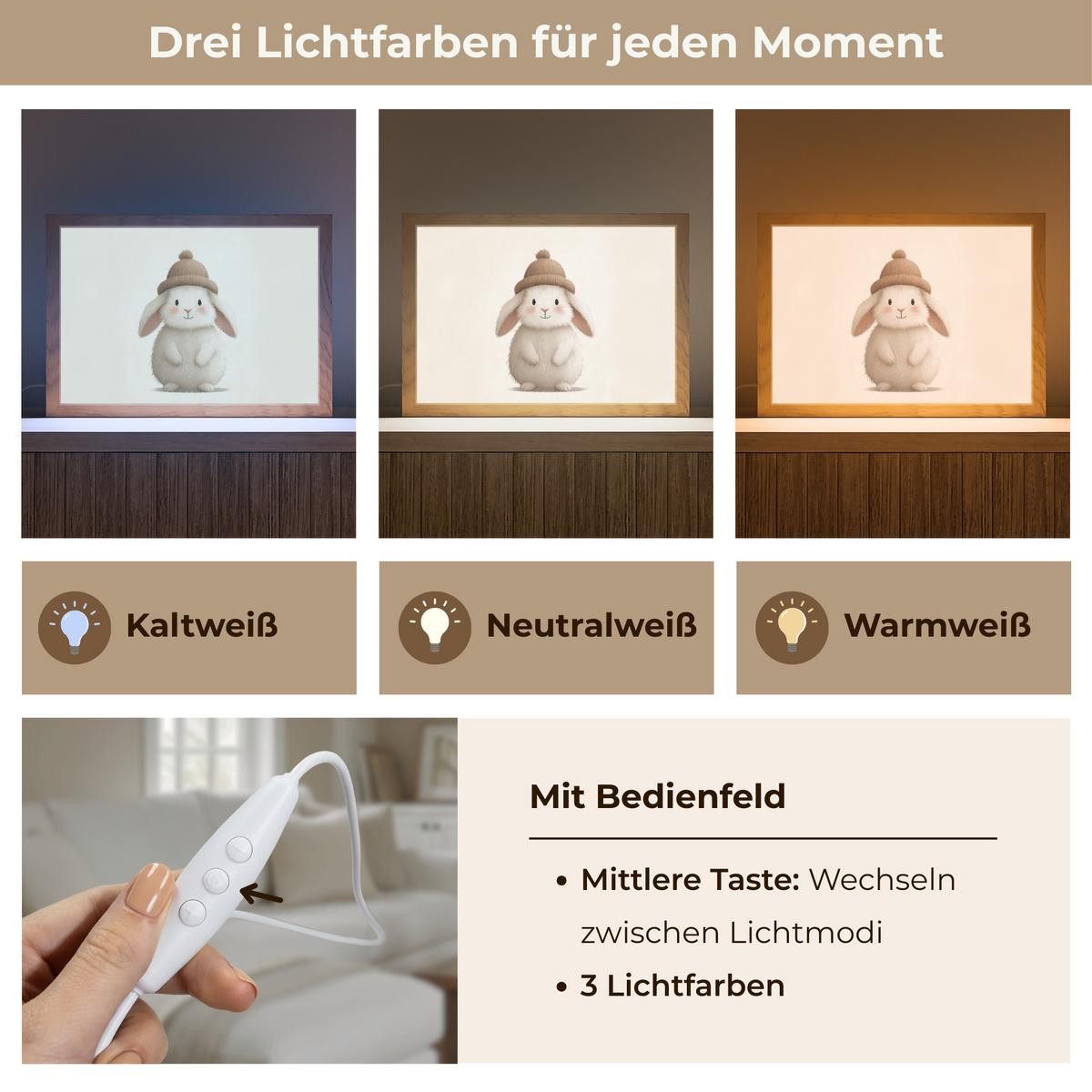 WANDLEUCHTE Kaninchen - Hut - Ohren - Beige 30x20 cm - Creme, Holzwerkstoff (30/20/8cm) - OnlyWow