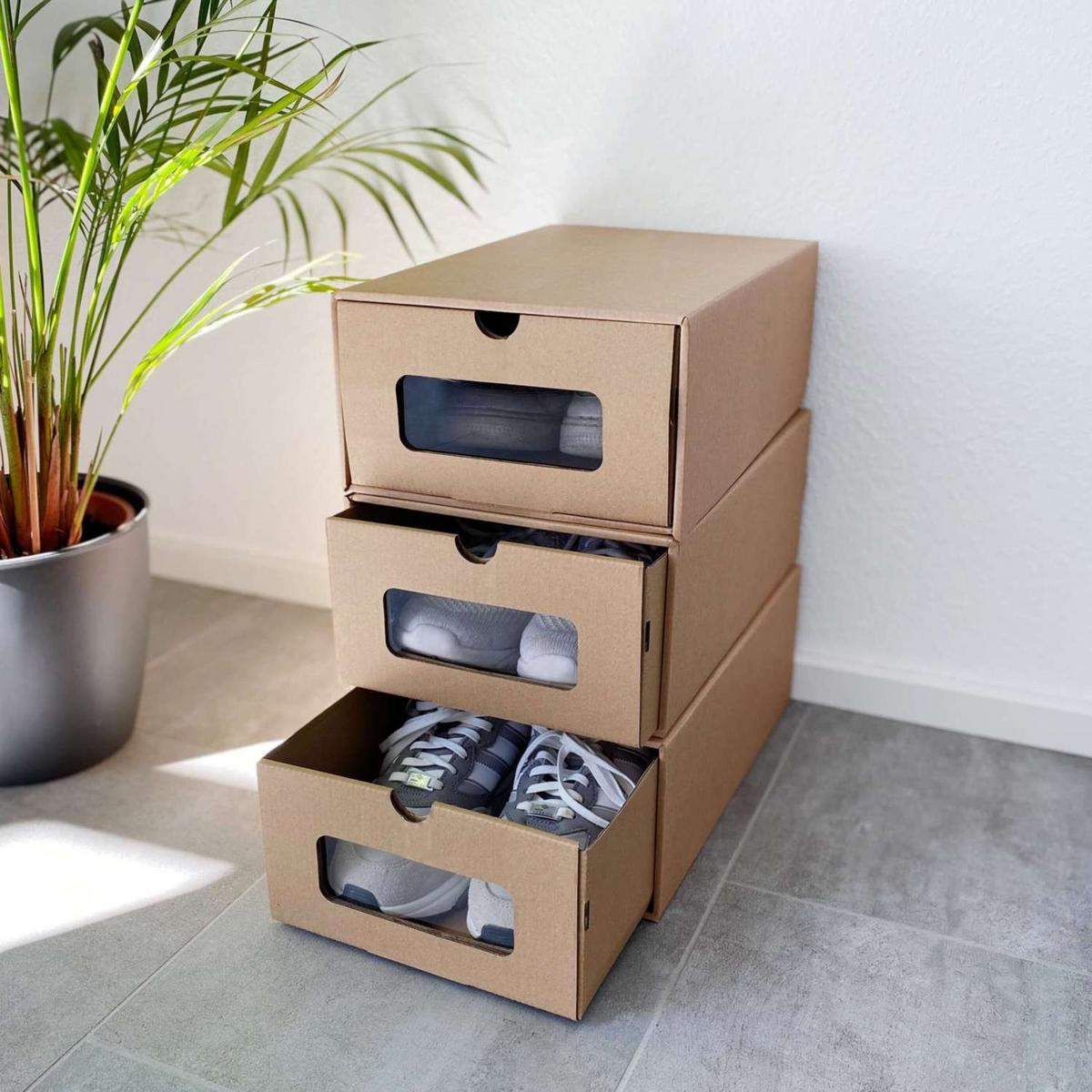 SCHUHBOXEN Set mit Sichtfenster (10-tlg. Set) - Braun, Karton (35/13.5/23cm)