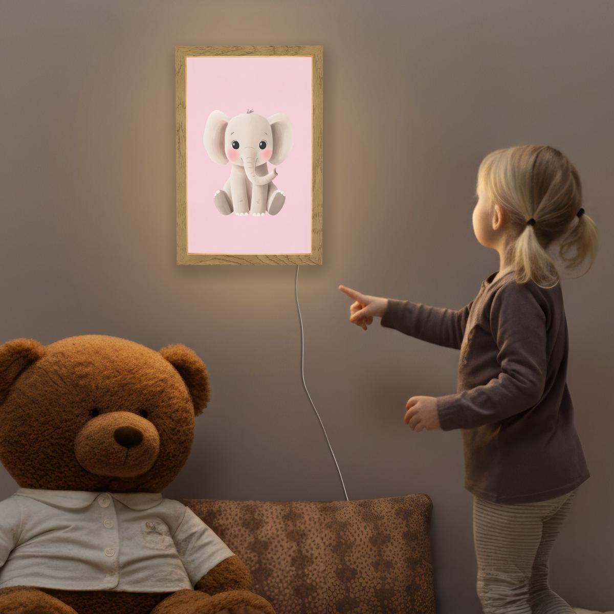 NACHTTISCHLAMPE Elefant - Baby - Rosa - Cartoon 20x30 cm - Rosa, Holzwerkstoff (8/20/30cm) - OnlyWow